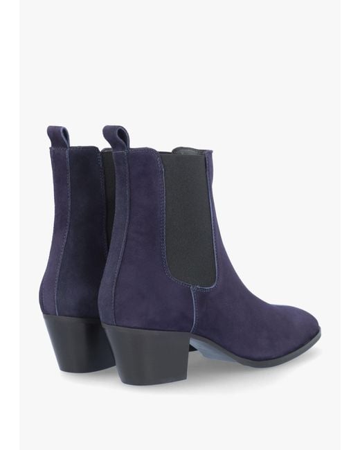 Evaluna Blue Margot Western Stacked Heel Chelsea Boots