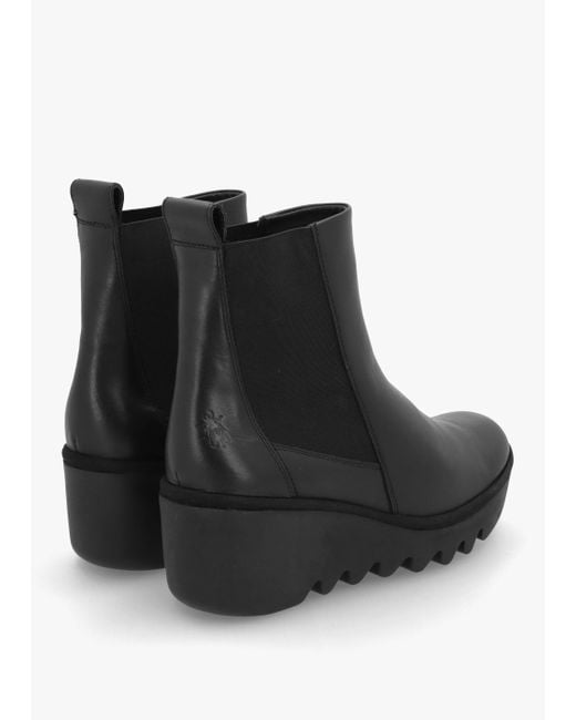 Fly London Bagu Black Leather Wedge Chelsea Boots