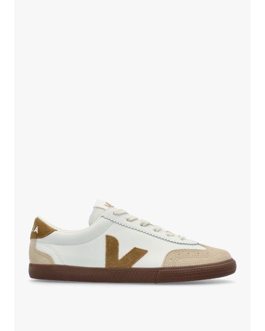 Veja White Volley O.T Leather Tent Bark Trainers