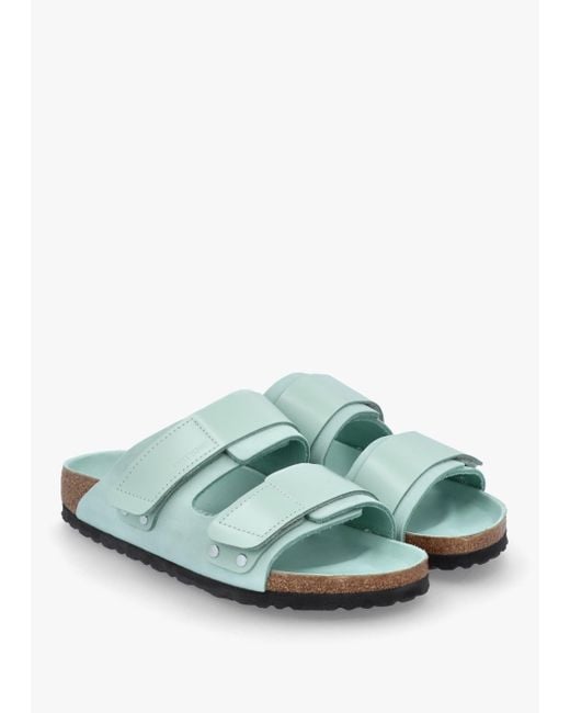 Birkenstock Green Uji Nubuck Leather Two Bar Sandals