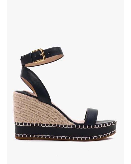 Ralph Lauren Hilarie Black Leather Wedge Espadrilles