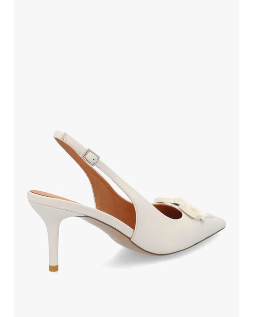 Daniel Metallic Eppie White Leather Mid Heel Sling Back Shoes