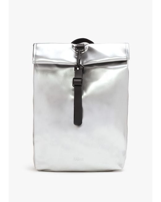 Rains Gray Mini Rolltop W3 Mirror Backpack