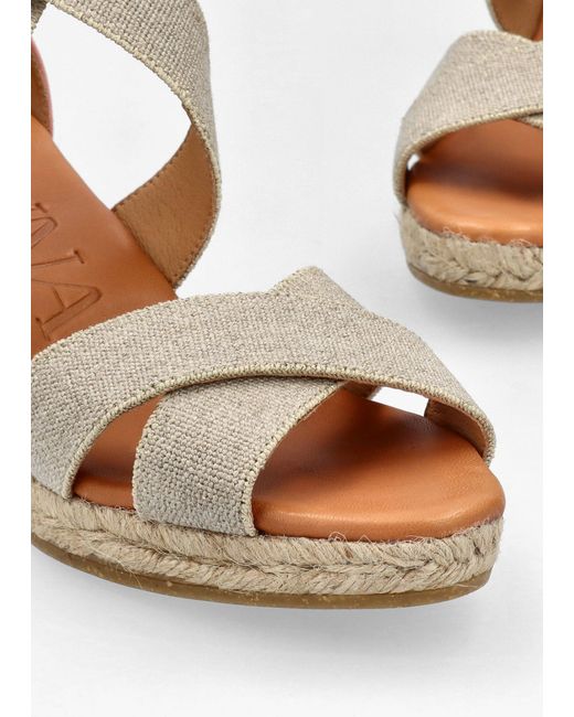 Kanna Natural Laura Elasticated Cross Strap Wedge Espadrilles