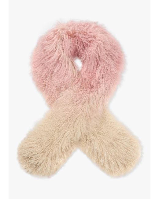 Charlotte Simone Pink Ombre Shaggy Mongolian Lambswool Scarf
