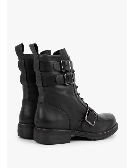 Manas Black Leather Buckled Ankle Boots