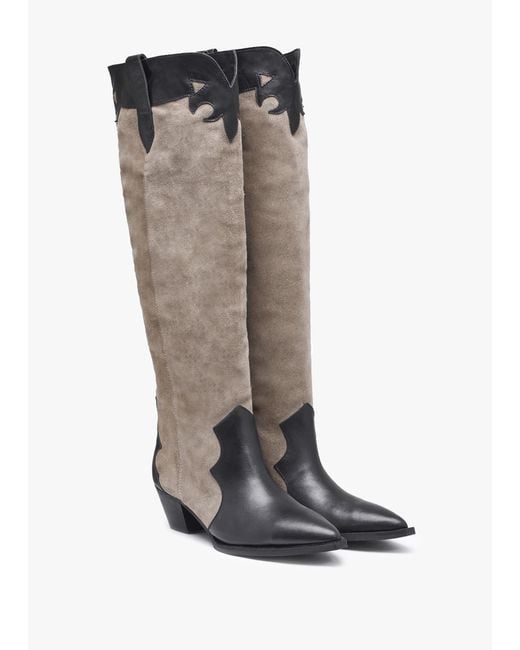 Daniel Brown Bandana Taupe Suede & Leather Western Knee Boots