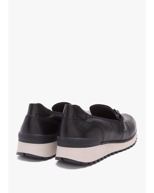 Caprice White Blythe Black Leather Low Wedge Loafers