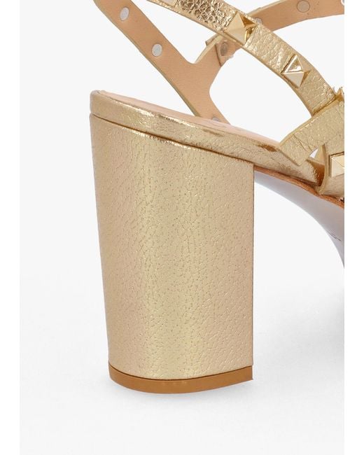 Daniel Natural Pitter Gold Leather Studded Block Heeled Sandals