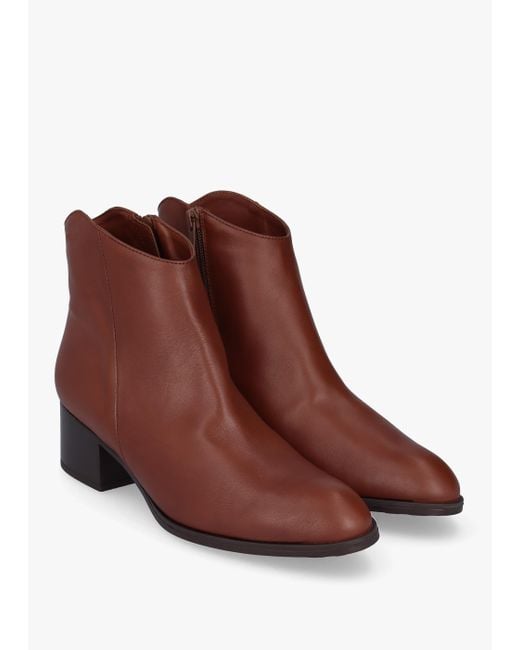 Wonders Triton Brown Leather Block Heel Ankle Boots