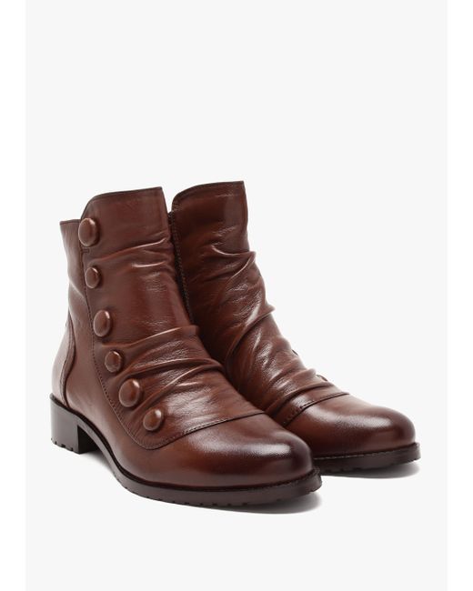 Moda In Pelle Bronwen Brown Leather Rouched Ankle Boots