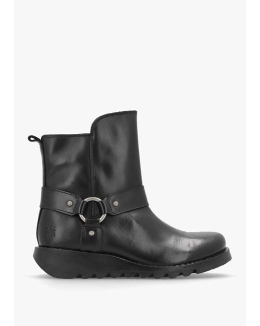 Fly London Soch Black Leather Biker Boots