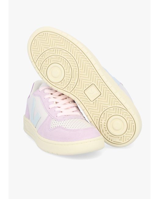 Veja Pink V-10 Leather Gravel Menthol Parme Trainers