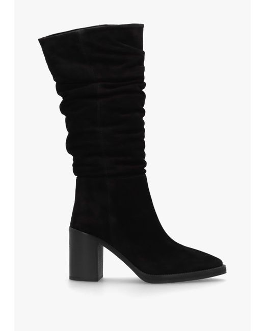 Alpe Astrid Black Suede Rouched Block Heel Knee Boots