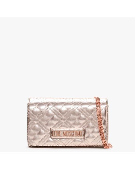 Love Moschino Multicolor Quilted Rose Gold Clutch Bag