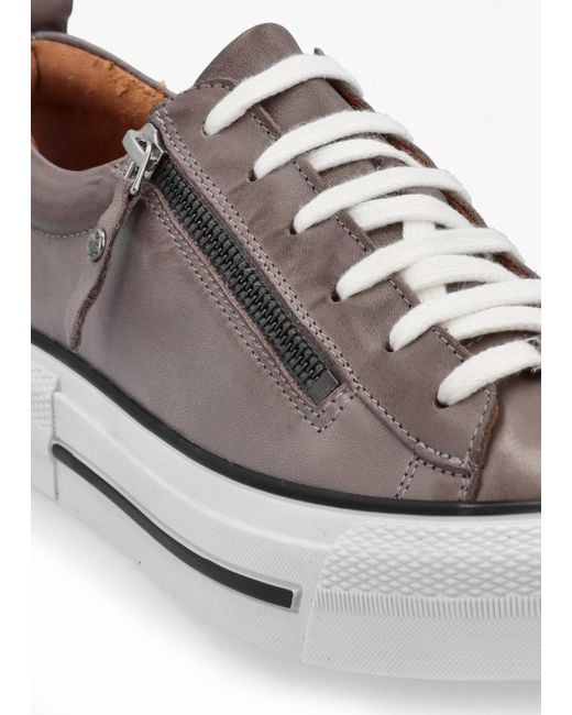 Moda In Pelle White Filician Grey Leather Side Zip Trainers
