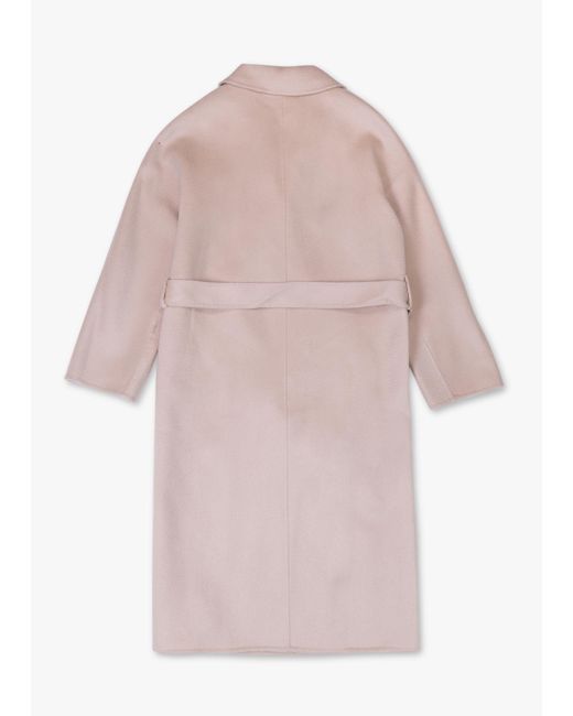 FLOUU Pink Beige Wool Cashmere Double Breasted Longline Coat