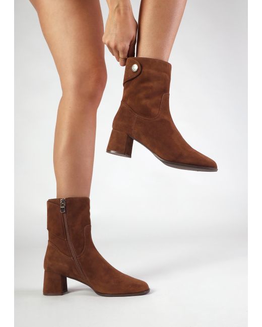 Daniel Brown Payton Tan Suede Block Heel Ankle Boots