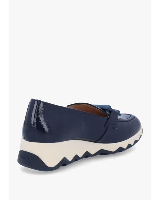 Wonders Blue Simon Patent Leather Low Wedge Loafers