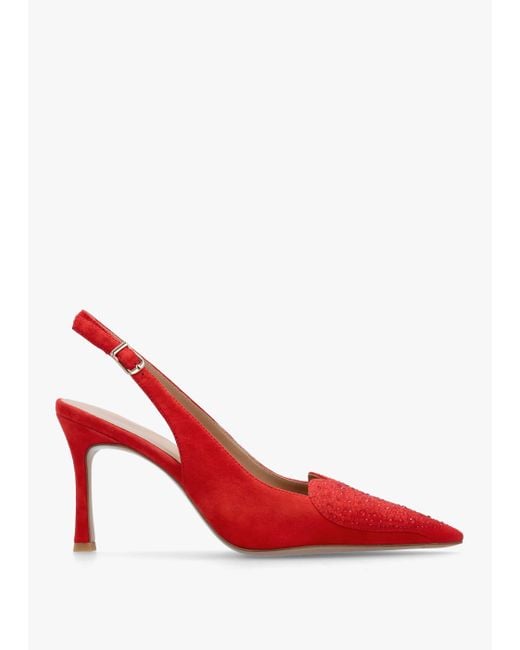 Daniel Elove Red Suede Crystal Heart Toe Cap Heeled Sling Backs