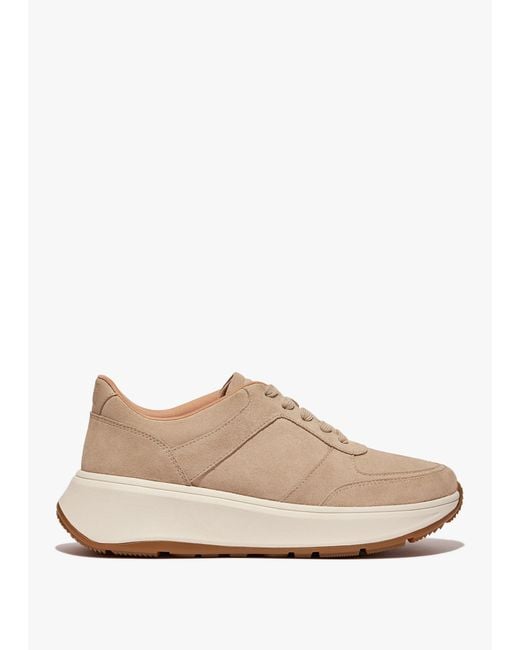 Fitflop White F Mode Latte Beige Suede Flatform Trainers