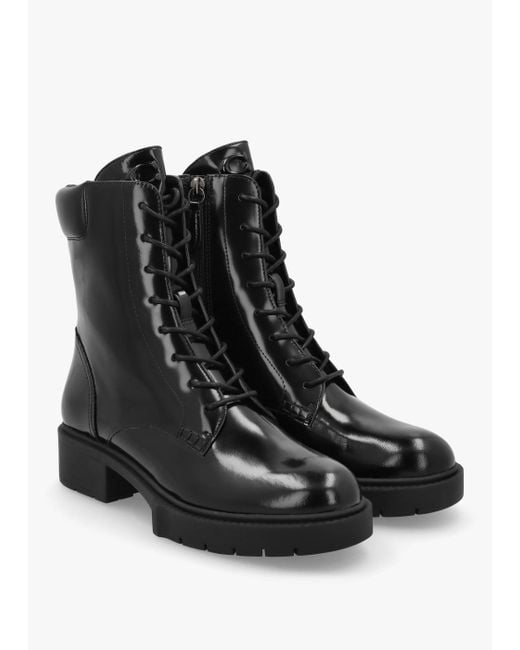 COACH Black Leighton High Shine Leather Ankle Boots