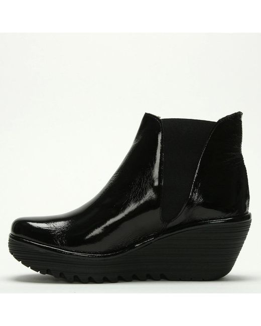Black patent cheap wedge ankle boots