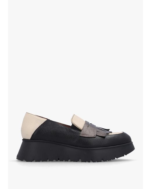 Wonders Medianoche Cream & Black Leather Loafers