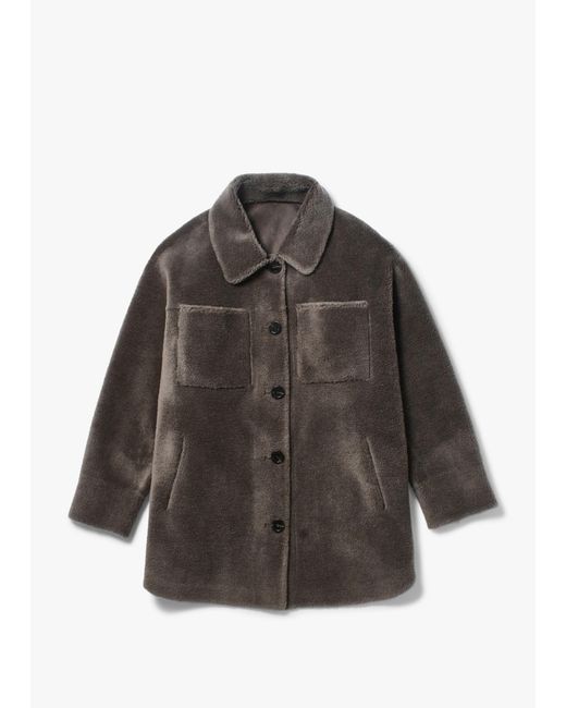 Oakwood Brown Flag Reversible Teddy Grey Shacket