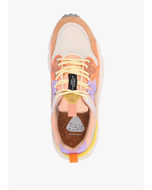 Flower Mountain Pink Women's Yamano 3 White Beige Salmon Suede & Technical Fabric Trainers