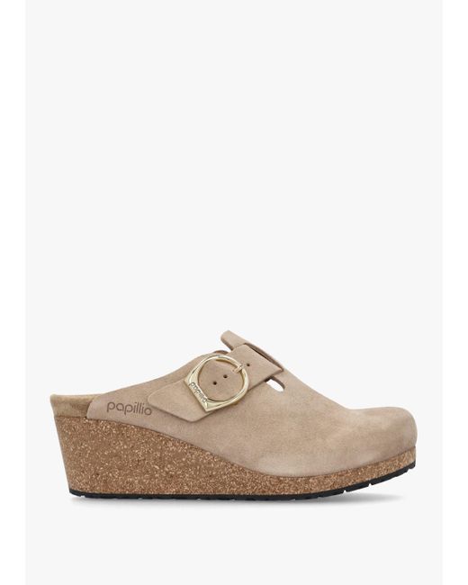 Birkenstock White Fanny Ring Buckle Warm Sand Nubuck Wedge Mules