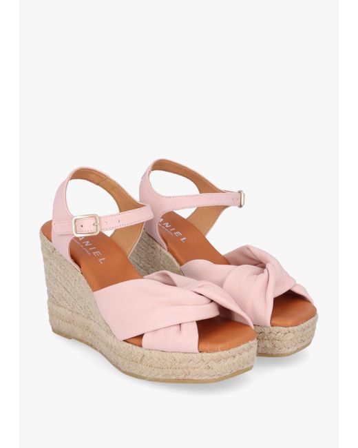 Daniel Kimberly Pink Leather Knotted Wedge Espadrille Sandals