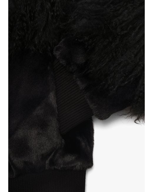 Charlotte Simone Romi Black Faux Fur Mongolian Lambskin Trim Bomber Jacket