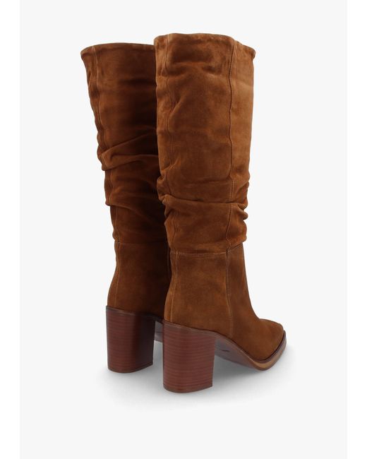 Alpe Brown Astrid Rouched Block Heel Knee Boots