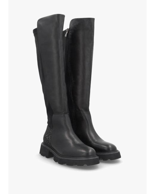 Daniel Alice Black Leather Elasticated Over The Knee Boots
