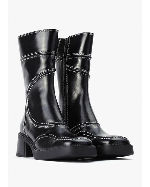 Miista Malene Black Leather Block Heel Calf Boots