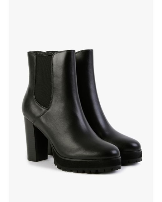 Daniel Slock Black Leather Block Heel Chelsea Boots