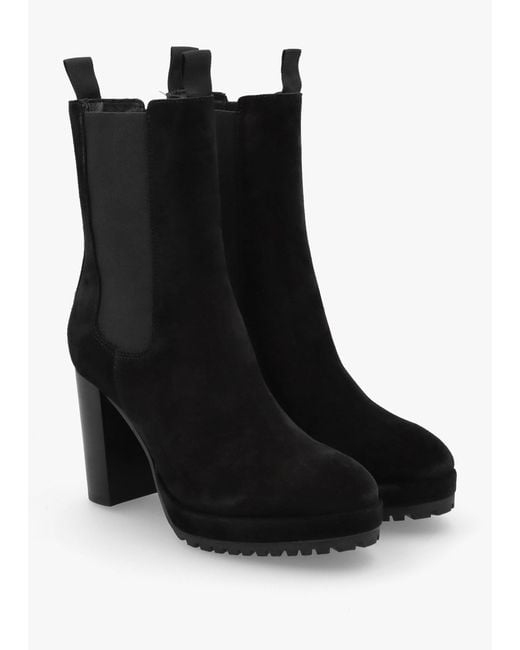 Daniel Thea Black Suede High Block Heel Platform Chelsea Boots