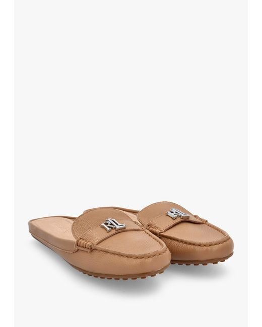 Ralph Lauren White Barnsbury Pebbled Camel Leather Backless Mules