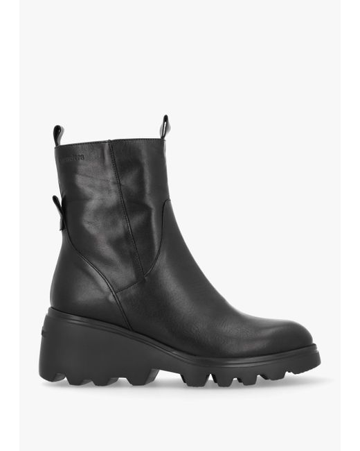 Wonders Leeds Black Smooth Leather Wedge Ankle Boots