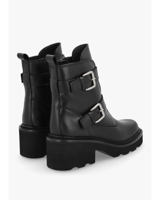 Alpe Arose Black Leather Double Buckle Ankle Boots