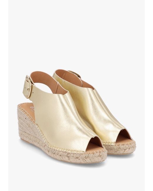 Daniel White Kathie Gold Leather Peep Toe Sling Back Wedge Espadrilles