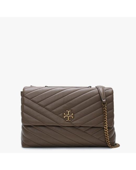 Tory Burch Kira Chevron Classic Taupe Leather Shoulder Bag in