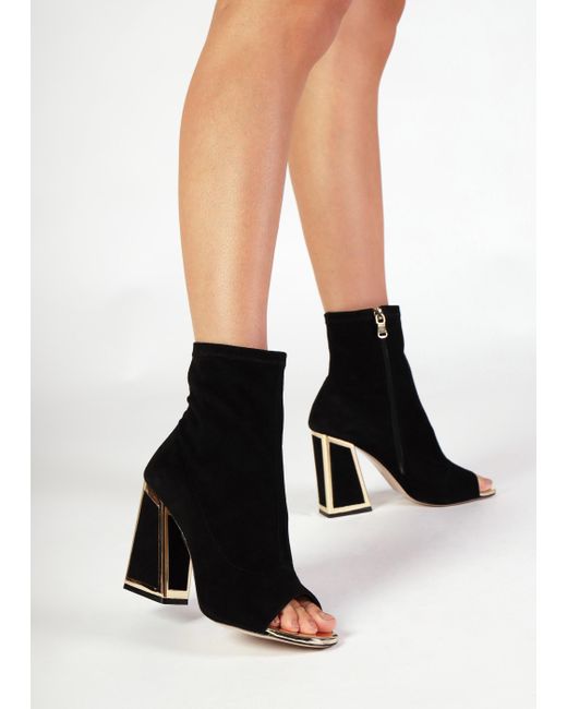Daniel Piper Black Suede Open Toe Heeled Shoe Boots