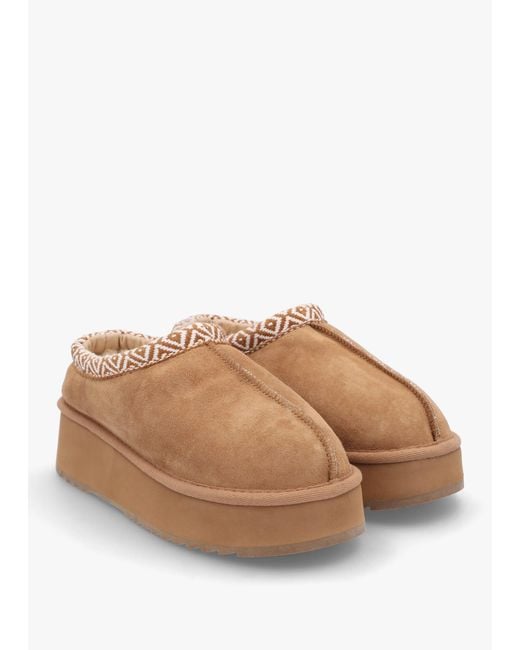 Daniel Brown Somolly Tan Suede Shearling Platform Slippers