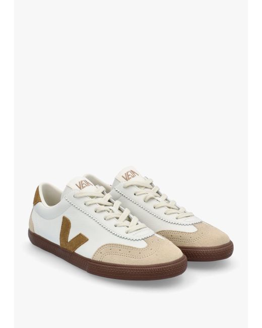 Veja White Volley O.T Leather Tent Bark Trainers