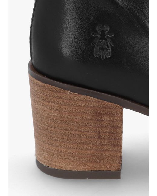 Fly London Bell Black Leather Block Heel Ankle Boots
