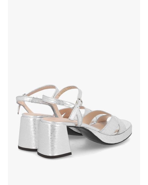 Wonders White Zaida 20 Plata Leather Block Heel Platform Sandals