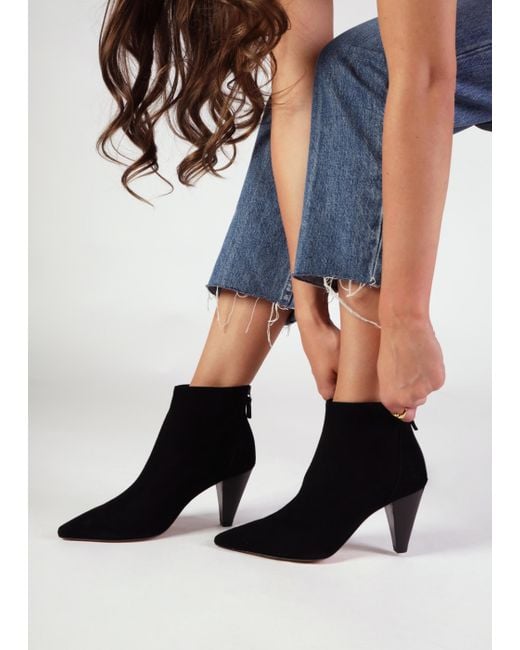 Daniel Serin Black Suede Zip Back Heeled Ankle Boots
