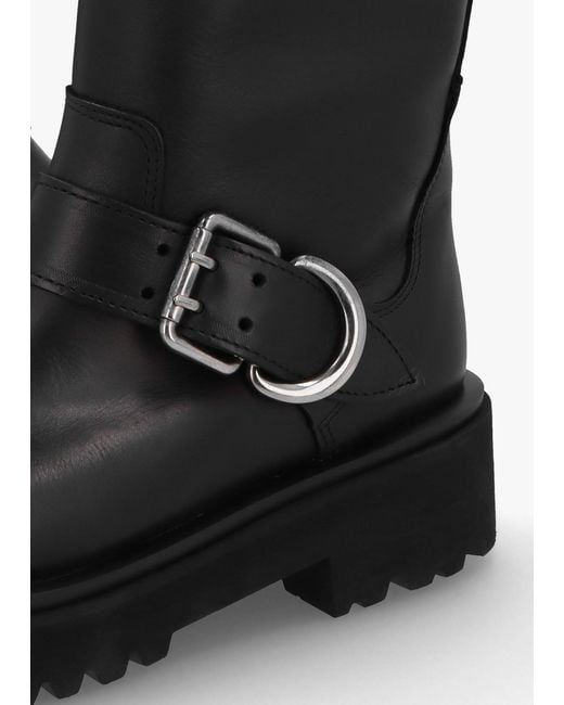 Alpe Atom Black Leather Chunky Biker Boots